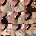 Light Luxury Copper Pearl Bow Tassel Chain Asymmetric Geometric Stud Earrings For Women view 1