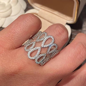 Metal Micro Pave Water Drop Adjustable Open Ring, Hollow Shiny Light Luxury Jewelry
