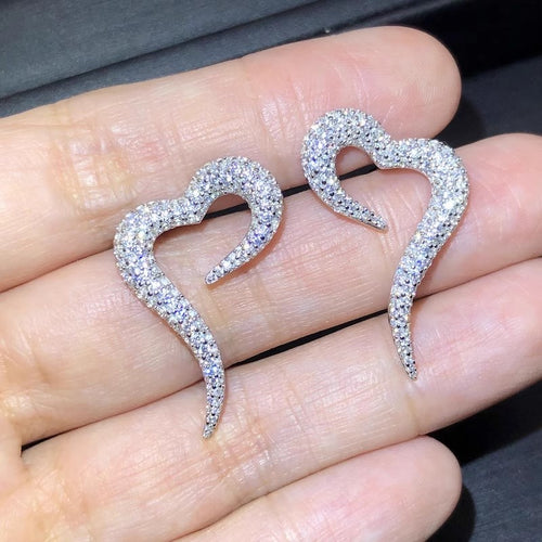 European American Zircon Stud Earrings For Women Shiny Open Heart Light Luxury Ear Jewelry