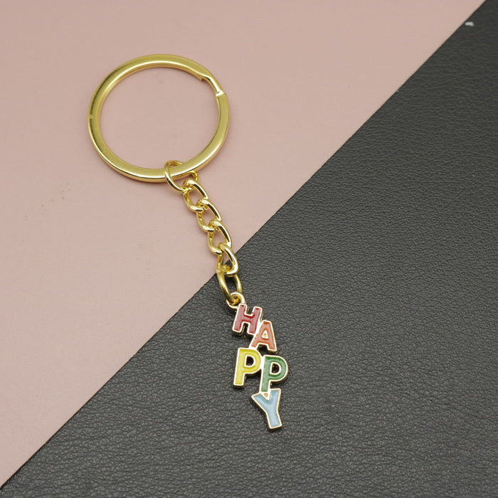 Metal Enamel Happy Letter Keychain Bag Charm Gift