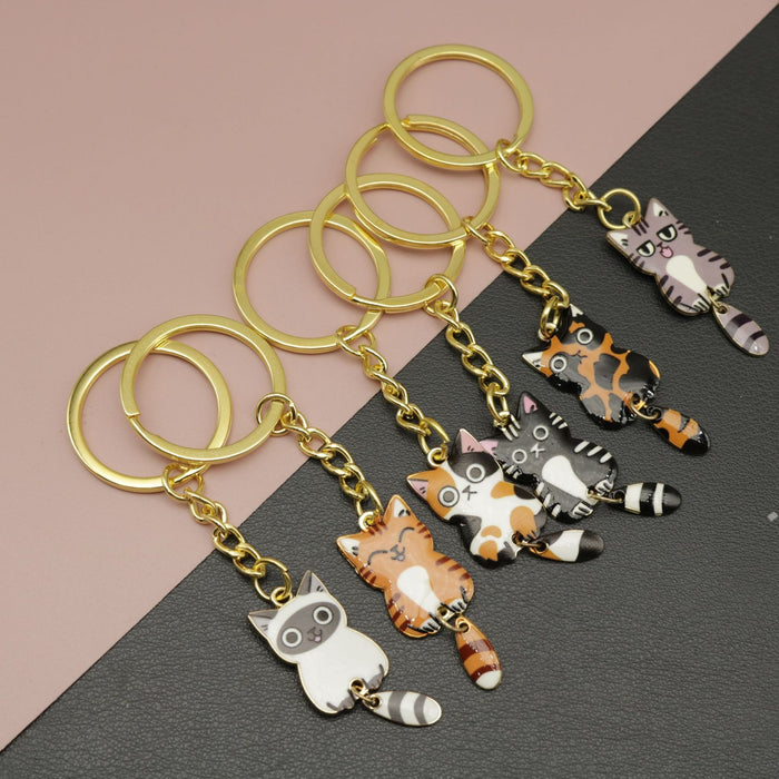 Zinc Alloy Enamel Cat Keychain For Cute Bag Charm