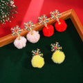 Elegant Christmas Snowflake Alloy Rhinestone Crystal Fuzzy Pom Pom Pendant Drop Dangle Earrings view 1