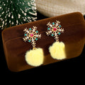 Elegant Christmas Snowflake Alloy Rhinestone Crystal Fuzzy Pom Pom Pendant Drop Dangle Earrings view 3