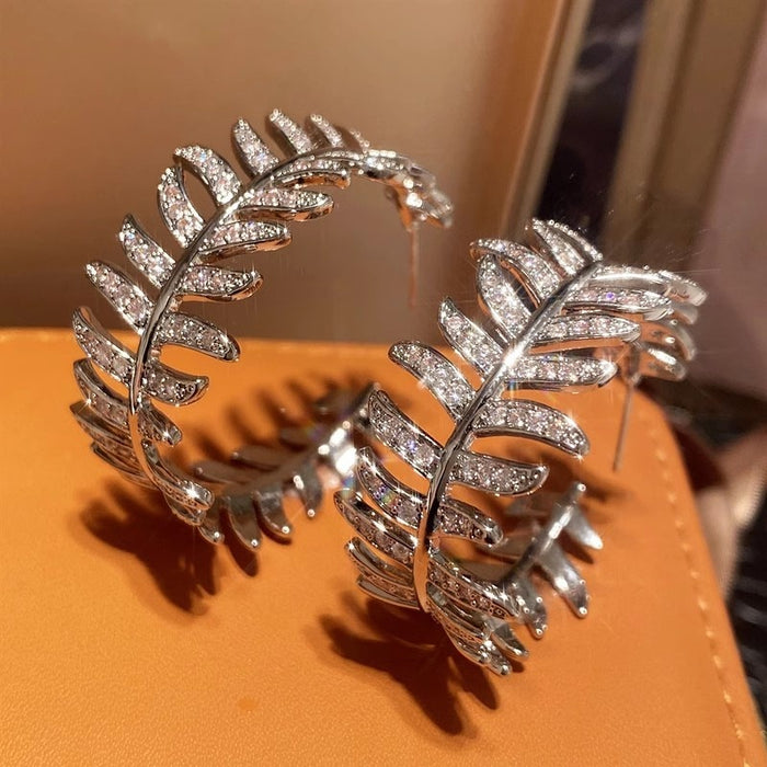 European Style Leaf Wheat Ear Earrings For Women With Zircon Inlay Fashion Jewelry