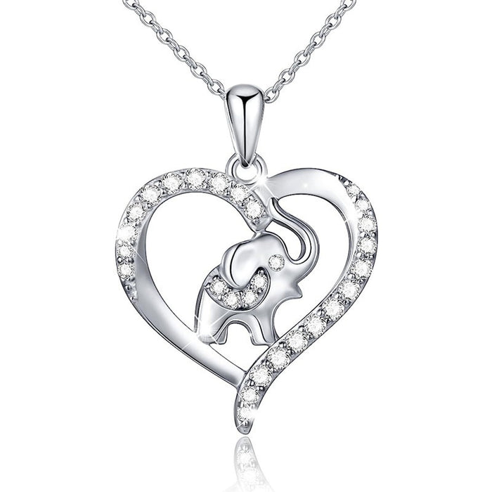 Trendy Animal Elephant Pendant Necklace With Heart Shape, Versatile Collarbone Chain Jewelry