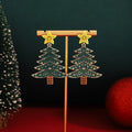 Luxury Red Green Rhinestone Enamel Star Christmas Tree Alloy Drop Dangle Holiday Party Women Earrings view 2