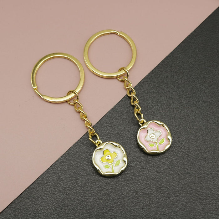 Zinc Alloy Enamel Flower Pendant Keychain Bag Charm Gift
