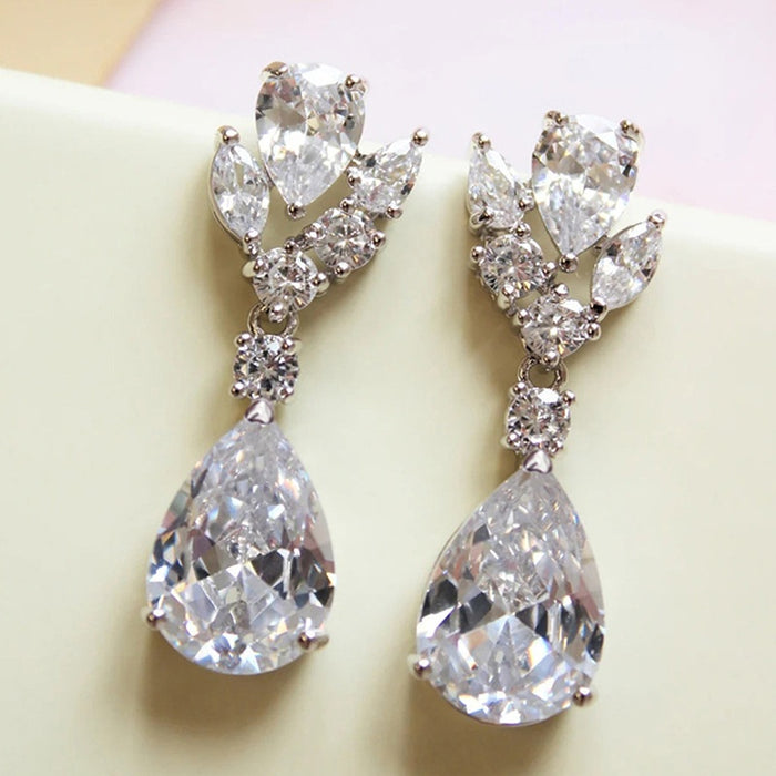 Cross Border Water Drop Earrings With Sparkling Zircon For Women Light Luxury Fashion Jewelry