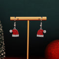 Luxury Red Rhinestone Santa Hat Alloy Hook Dangle Earrings For Women Christmas Party Cute Elegant Earrings view 2
