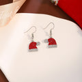 Luxury Red Rhinestone Santa Hat Alloy Hook Dangle Earrings For Women Christmas Party Cute Elegant Earrings view 4