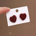 Vintage Hong Kong Style Textured Heart Alloy Studs, Red And Black Minimalist Romantic Earrings view 2