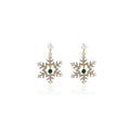 Luxury Christmas Snowflake Pearl Stud Drops With Zircon Rhinestone And Green Crystal Center Earrings view 5