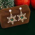 Luxury Christmas Snowflake Pearl Stud Drops With Zircon Rhinestone And Green Crystal Center Earrings view 3