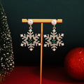 Luxury Christmas Snowflake Pearl Stud Drops With Zircon Rhinestone And Green Crystal Center Earrings view 1