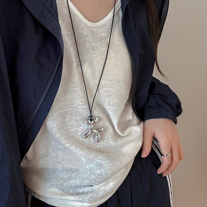 Y2K Alloy Balloon Dog Pendant Necklace Sweet Cool Hip Hop Animal Clavicle Chain Jewelry