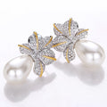 Leaf Faux Pearl Stud Earrings For Women, Zircon Inlaid Elegant Light Luxury Ear Jewelry view 2