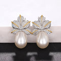 Leaf Faux Pearl Stud Earrings For Women, Zircon Inlaid Elegant Light Luxury Ear Jewelry view 3