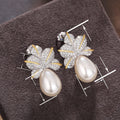 Leaf Faux Pearl Stud Earrings For Women, Zircon Inlaid Elegant Light Luxury Ear Jewelry view 4