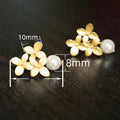 French Lily Flower Stud Earrings For Women, Faux Pearl Geometric Floral Fashion Jewelry view 4