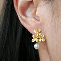 French Lily Flower Stud Earrings For Women, Faux Pearl Geometric Floral Fashion Jewelry view 2