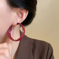 Copper Red Geometric Round Square Hoop Earrings For Women Retro Old Money Statement Style view 3