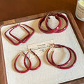 Copper Red Geometric Round Square Hoop Earrings For Women Retro Old Money Statement Style view 1