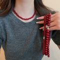 Premium Red Glass Beaded Necklace for Women, Geometric Round Choker Collarbone Jewelry view 2