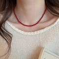Premium Red Glass Beaded Necklace for Women, Geometric Round Choker Collarbone Jewelry view 4