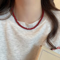 Premium Red Glass Beaded Necklace for Women, Geometric Round Choker Collarbone Jewelry view 3