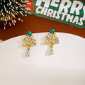Luxury Zircon Rhinestone Christmas Tree Hollow Star Pearl Drop Stud Earrings view 3