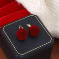 Vintage Luxury Burgundy Flocked Velvet Rose Flower Alloy Leverback Wedding Banquet Dress Earrings view 1