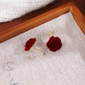 Vintage Luxury Burgundy Flocked Velvet Rose Flower Alloy Leverback Wedding Banquet Dress Earrings view 3