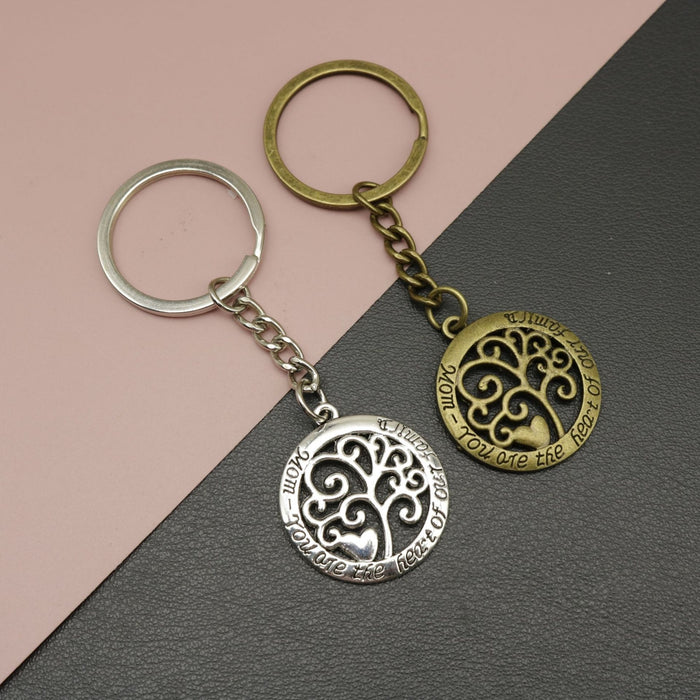 Zinc Alloy Mom Heart Tree Keychain Bag Charm Gift
