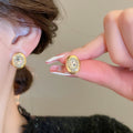 Brushed Metal Oval Rhinestone Stud Earrings With Silver Pins, Minimalist Luxe Geometric Jewelry view 2