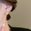 Brushed Metal Oval Rhinestone Stud Earrings With Silver Pins, Minimalist Luxe Geometric Jewelry view 4