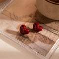 Vintage Burgundy Red Enamel Hoop And Rounded Square Studs Light Luxury Glossy Alloy Women Earrings view 4