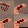 Vintage Burgundy Red Enamel Hoop And Rounded Square Studs Light Luxury Glossy Alloy Women Earrings view 1