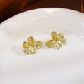 Elegant French Gold Alloy 3D Flower Stud Earrings With Pearl Accent Luxury Metal Floral Earrings view 2