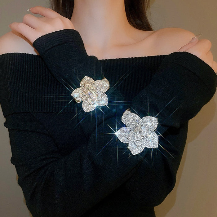 Adjustable Alloy Rhinestone 3D Flower Bangle Elegant Light Luxury Fashion Bracelet