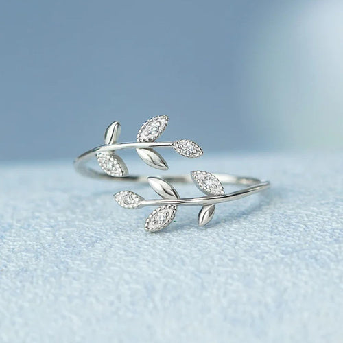Forest Style Leaf Open Ring Adjustable Single Band Fresh Pastoral Fashion Jewelry