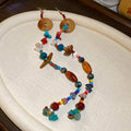 Ethnic Style Irregular Colorful Resin Beaded Extra Long Tassel Drop Earrings With Geometric Round Line Design view 2