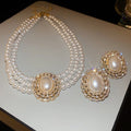 French Faux Pearl Rhinestone Multilayer Necklace Stud Earrings Jewelry Set Vintage Palace Style view 3