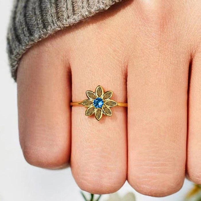 Delicate Flower Zircon Inlaid Ring For Women Korean European Sweet Fresh Fashion Jewelry