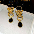 Vintage Chic Alloy Rhinestone Cheetah Hoop Drop Earrings With Silver Pins view 2