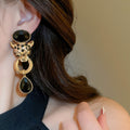 Vintage Chic Alloy Rhinestone Cheetah Hoop Drop Earrings With Silver Pins view 3