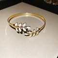 Minimalist Alloy Enamel Leaf Open Bangle For Women, Light Luxury Arm Cuff view 4
