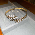 Minimalist Alloy Enamel Leaf Open Bangle For Women, Light Luxury Arm Cuff view 2