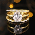Wedding Four Prong Oval Zircon Three Piece Ring Set For Women, Light Luxury Jewelry view 2