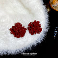 Red Resin Pleated Flower Stud Earrings Simple Modern Floral Silver Needle Vintage Style Jewelry view 2