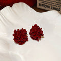 Red Resin Pleated Flower Stud Earrings Simple Modern Floral Silver Needle Vintage Style Jewelry view 4